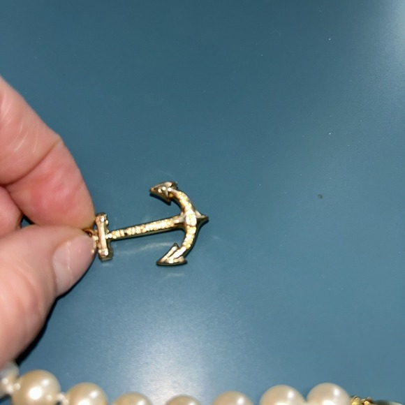 Kiel James Patrick KJP Anchor Atlantic Bracelet Faux Pearls Navy Gold Nautical - Picture 4 of 5
